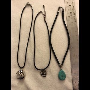 Bundle of three 8” black leather necklaces w/piece